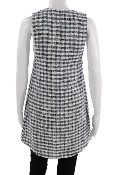 Zara Women Black Plaid V Neck Button Vest Polyester Cotton Sleeveless Size XS