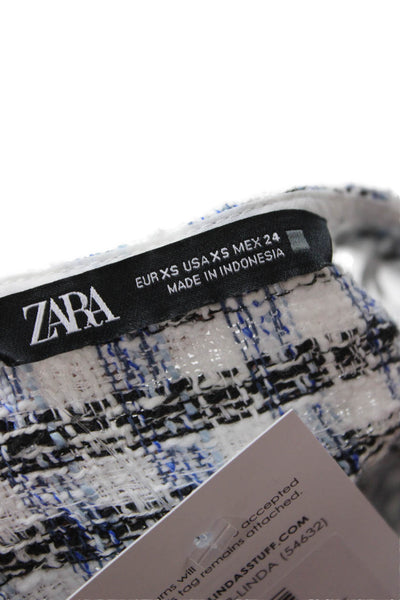 Zara Women Black Plaid V Neck Button Vest Polyester Cotton Sleeveless Size XS