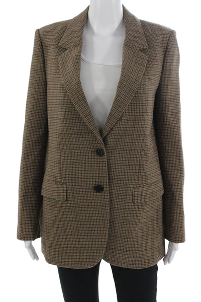 Zara Women Brown Checked Collared Button Blazer Long Sleeve Classic Size S