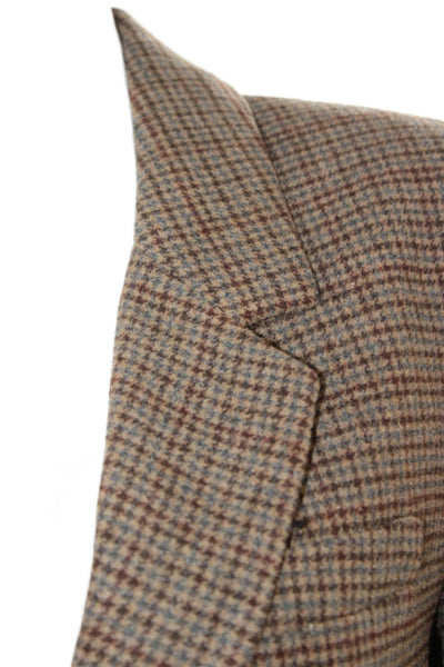 Zara Women Brown Checked Collared Button Blazer Long Sleeve Classic Size S