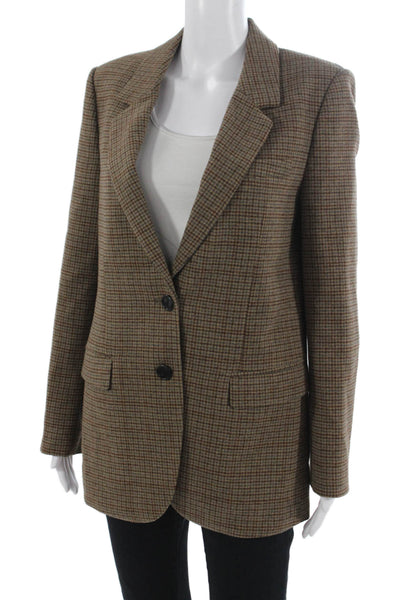 Zara Women Brown Checked Collared Button Blazer Long Sleeve Classic Size S