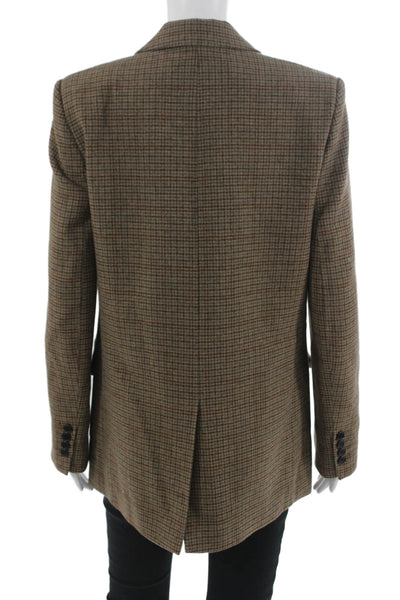 Zara Women Brown Checked Collared Button Blazer Long Sleeve Classic Size S