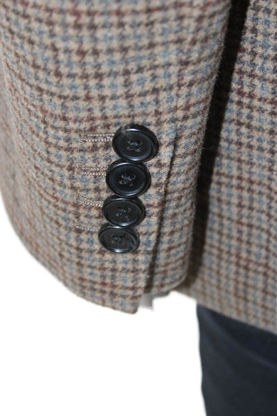 Zara Women Brown Checked Collared Button Blazer Long Sleeve Classic Size S