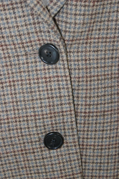 Zara Women Brown Checked Collared Button Blazer Long Sleeve Classic Size S