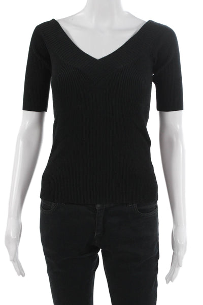 John & Jenn Womens Basic V-Neck Short Sleeve Black Sweater Size L