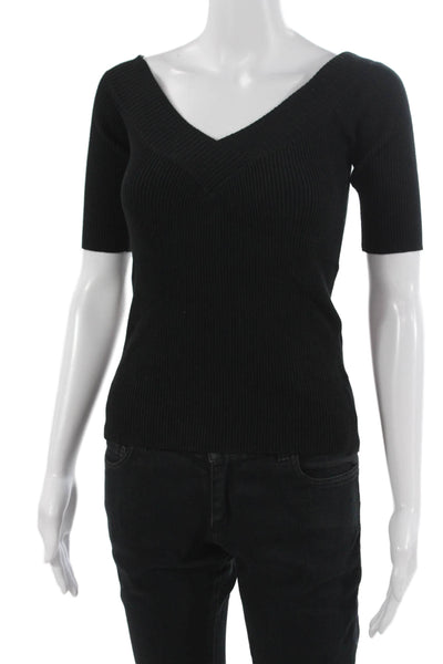 John & Jenn Womens Basic V-Neck Short Sleeve Black Sweater Size L