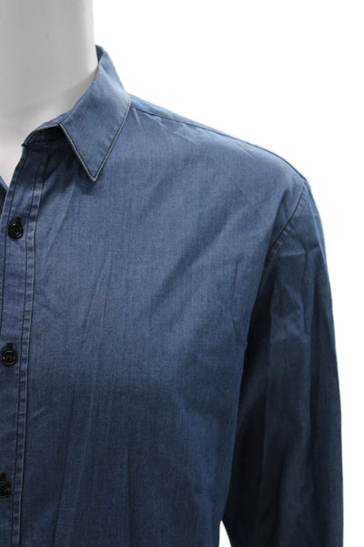 Theory Mens Cotton Long Sleeve Button Up Lined Blouse Blue Size XL