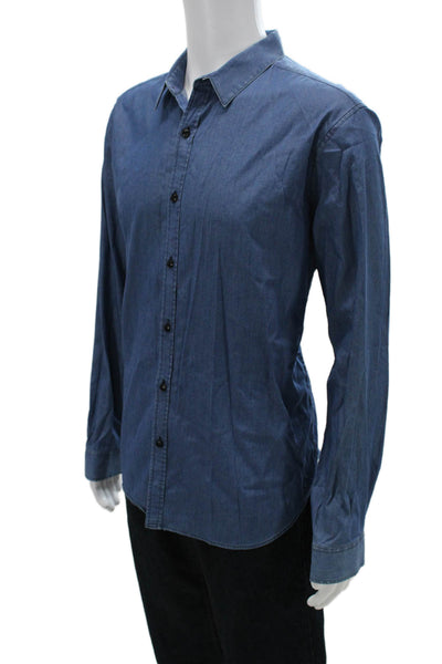 Theory Mens Cotton Long Sleeve Button Up Lined Blouse Blue Size XL