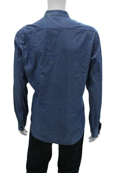 Theory Mens Cotton Long Sleeve Button Up Lined Blouse Blue Size XL
