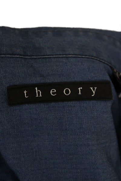 Theory Mens Cotton Long Sleeve Button Up Lined Blouse Blue Size XL