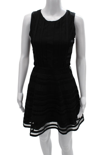 Parker Women Fit & Flare Mini Dress Black Striped Silk Blend Sleeveless Size M
