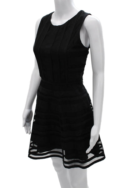 Parker Women Fit & Flare Mini Dress Black Striped Silk Blend Sleeveless Size M