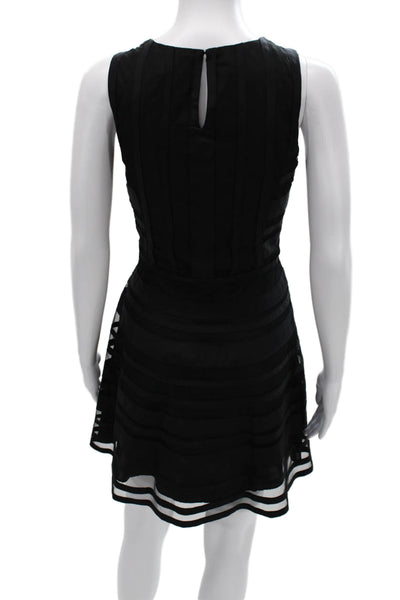 Parker Women Fit & Flare Mini Dress Black Striped Silk Blend Sleeveless Size M