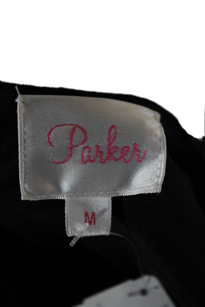 Parker Women Fit & Flare Mini Dress Black Striped Silk Blend Sleeveless Size M