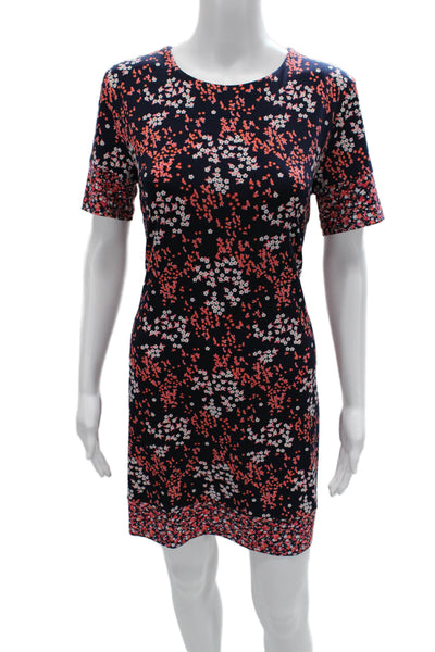 Michael Michael Kors Womens Shift Dress Dark Blue Floral Short Sleeve Size PL