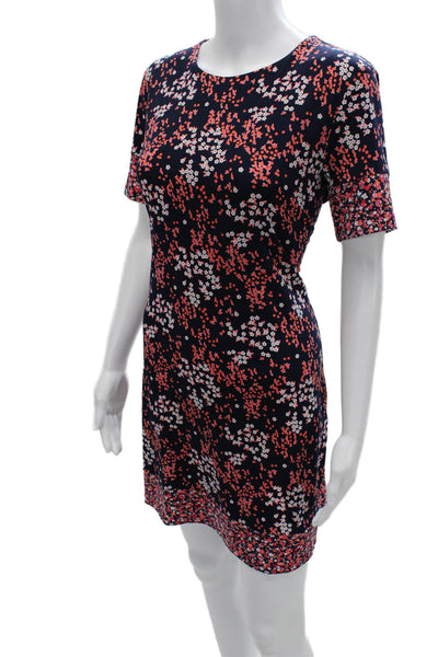 Michael Michael Kors Womens Shift Dress Dark Blue Floral Short Sleeve Size PL