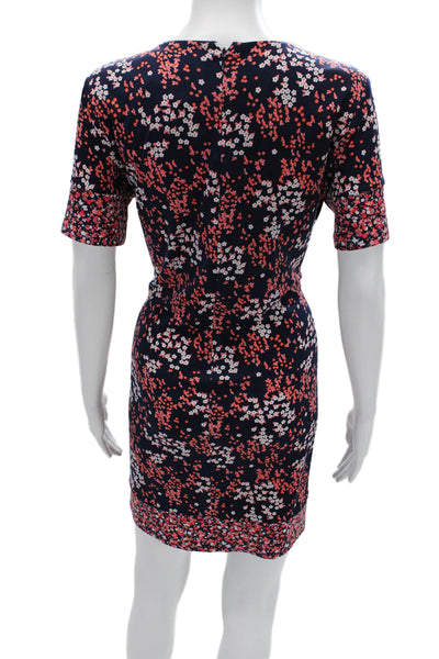 Michael Michael Kors Womens Shift Dress Dark Blue Floral Short Sleeve Size PL