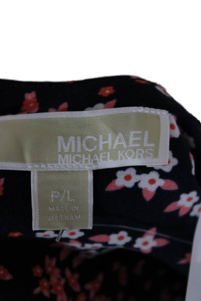 Michael Michael Kors Womens Shift Dress Dark Blue Floral Short Sleeve Size PL