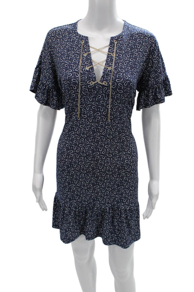 Michael Michael Kors Womens Shift Dress Dark Blue Paisley Vneck Size PM