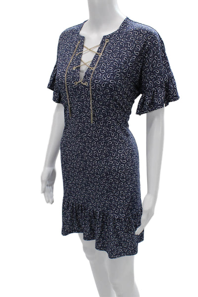 Michael Michael Kors Womens Shift Dress Dark Blue Paisley Vneck Size PM