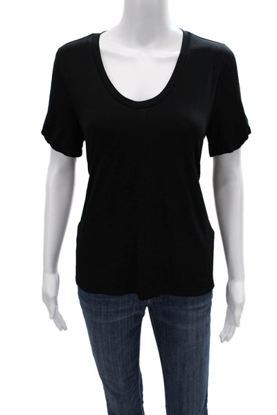 Saks Fifth Avenue Women Basic Black Short Sleeve Round Neck T-Shirt Size M