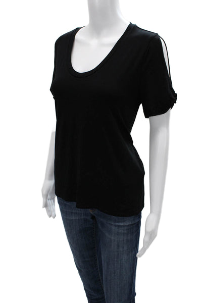 Saks Fifth Avenue Women Basic Black Short Sleeve Round Neck T-Shirt Size M
