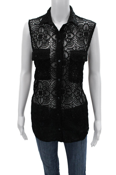 Denim & Supply By Ralph Lauren Women Black Lace Floral Sleeveless Button Down Si