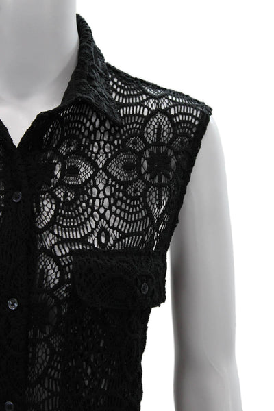 Denim & Supply By Ralph Lauren Women Black Lace Floral Sleeveless Button Down Si