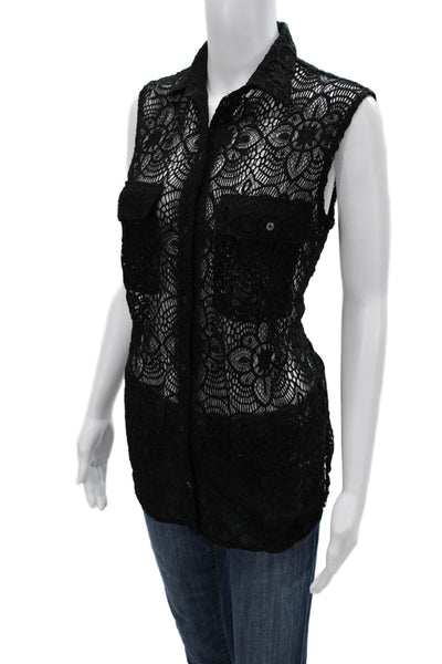 Denim & Supply By Ralph Lauren Women Black Lace Floral Sleeveless Button Down Si
