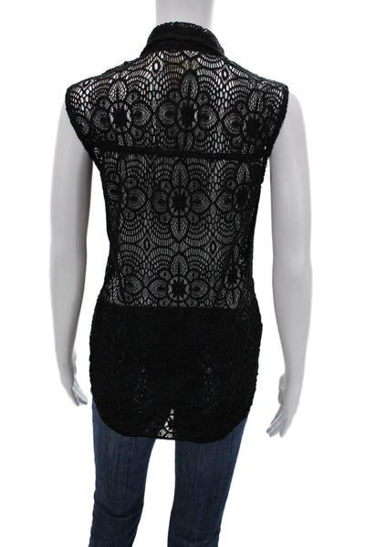 Denim & Supply By Ralph Lauren Women Black Lace Floral Sleeveless Button Down Si