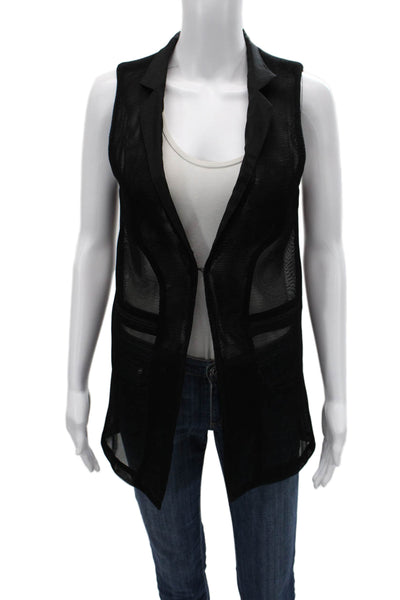 Patrizia Luca Women Collared Sleeveless Black Vest With Mesh Inserts Size S
