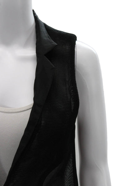 Patrizia Luca Women Collared Sleeveless Black Vest With Mesh Inserts Size S