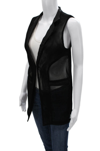 Patrizia Luca Women Collared Sleeveless Black Vest With Mesh Inserts Size S