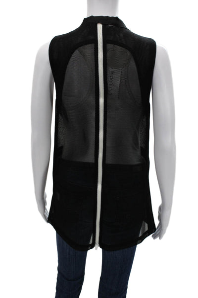 Patrizia Luca Women Collared Sleeveless Black Vest With Mesh Inserts Size S