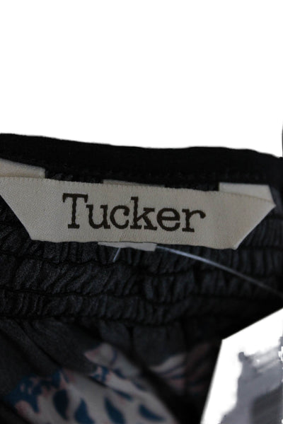 Tucker Women Black Silk Bird Graphic Button Up Blouse 3/4 Sleeve Size XS