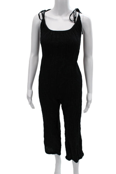 Meg Shop Womens Jumpsuit Black Linen Sleeveless Scoop Neck Size XS