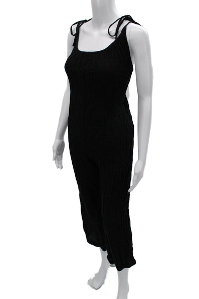 Meg Shop Womens Jumpsuit Black Linen Sleeveless Scoop Neck Size XS