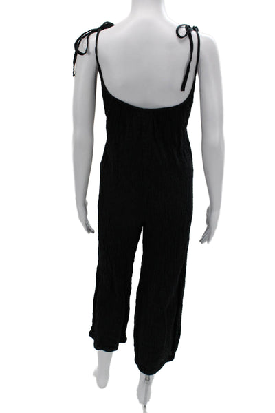 Meg Shop Womens Jumpsuit Black Linen Sleeveless Scoop Neck Size XS