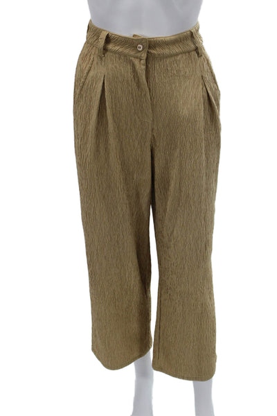 Muze Women Cropped Dress Pants Beige Poly Blend Button Closure Size 26