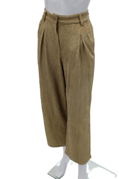 Muze Women Cropped Dress Pants Beige Poly Blend Button Closure Size 26