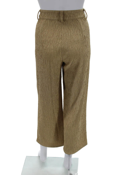 Muze Women Cropped Dress Pants Beige Poly Blend Button Closure Size 26