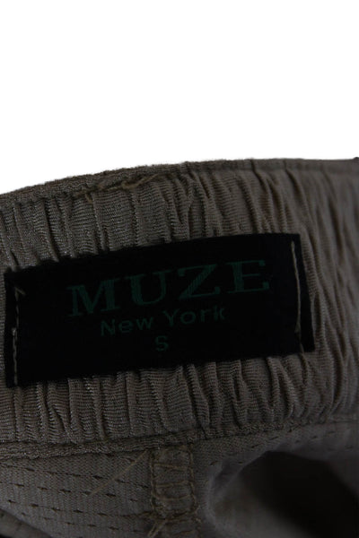 Muze Women Cropped Dress Pants Beige Poly Blend Button Closure Size 26