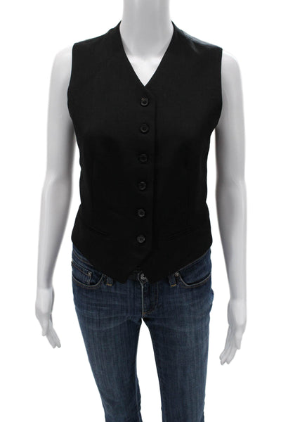 Zara Women Black V-Neck Button Polyester Vest Classic Fall Size S