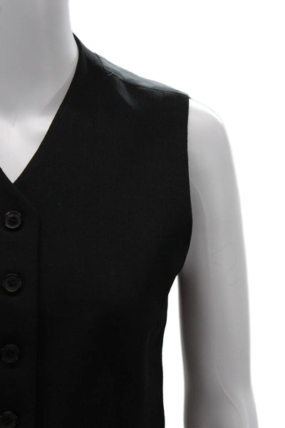 Zara Women Black V-Neck Button Polyester Vest Classic Fall Size S