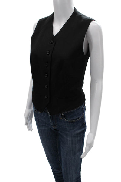Zara Women Black V-Neck Button Polyester Vest Classic Fall Size S