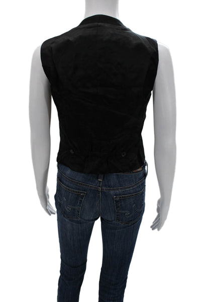 Zara Women Black V-Neck Button Polyester Vest Classic Fall Size S