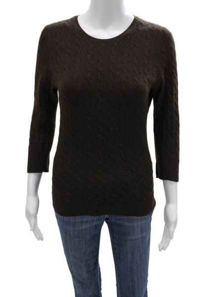 J Crew Unisex Brown 100% Cashmere Crew Neck Pullover Sweater 3/4 Sleeve Size S