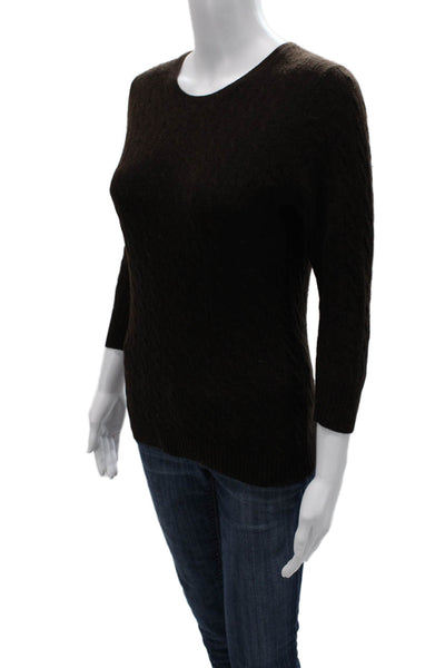 J Crew Unisex Brown 100% Cashmere Crew Neck Pullover Sweater 3/4 Sleeve Size S