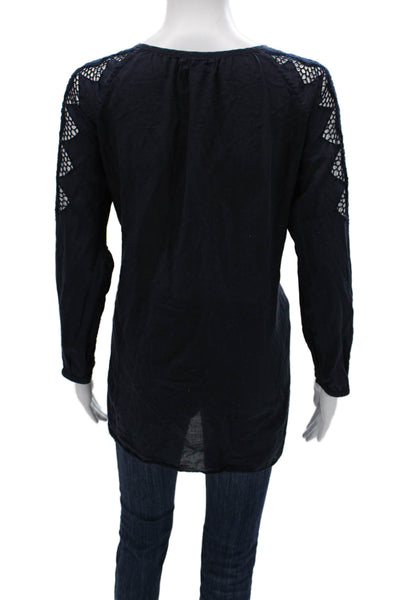 J Crew Womens Tunic Dark Blue Cotton Long Sleeve Round Neck Bohemian Size S