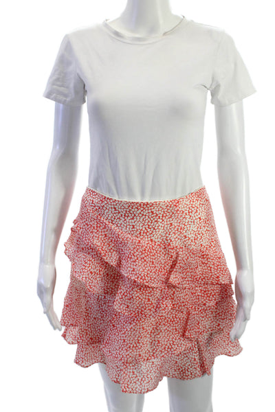 Club Monaco Women A-Line Mini Skirt Red Floral Poly Silk Blend Size 2